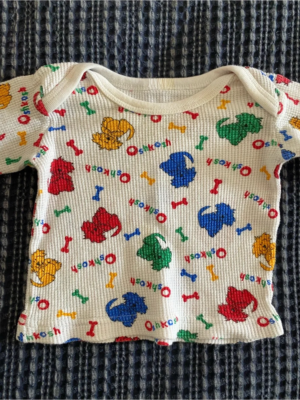 Vintage Baby/Kids Oshkosh Dog Print Thermal Pajama Set - 3 month